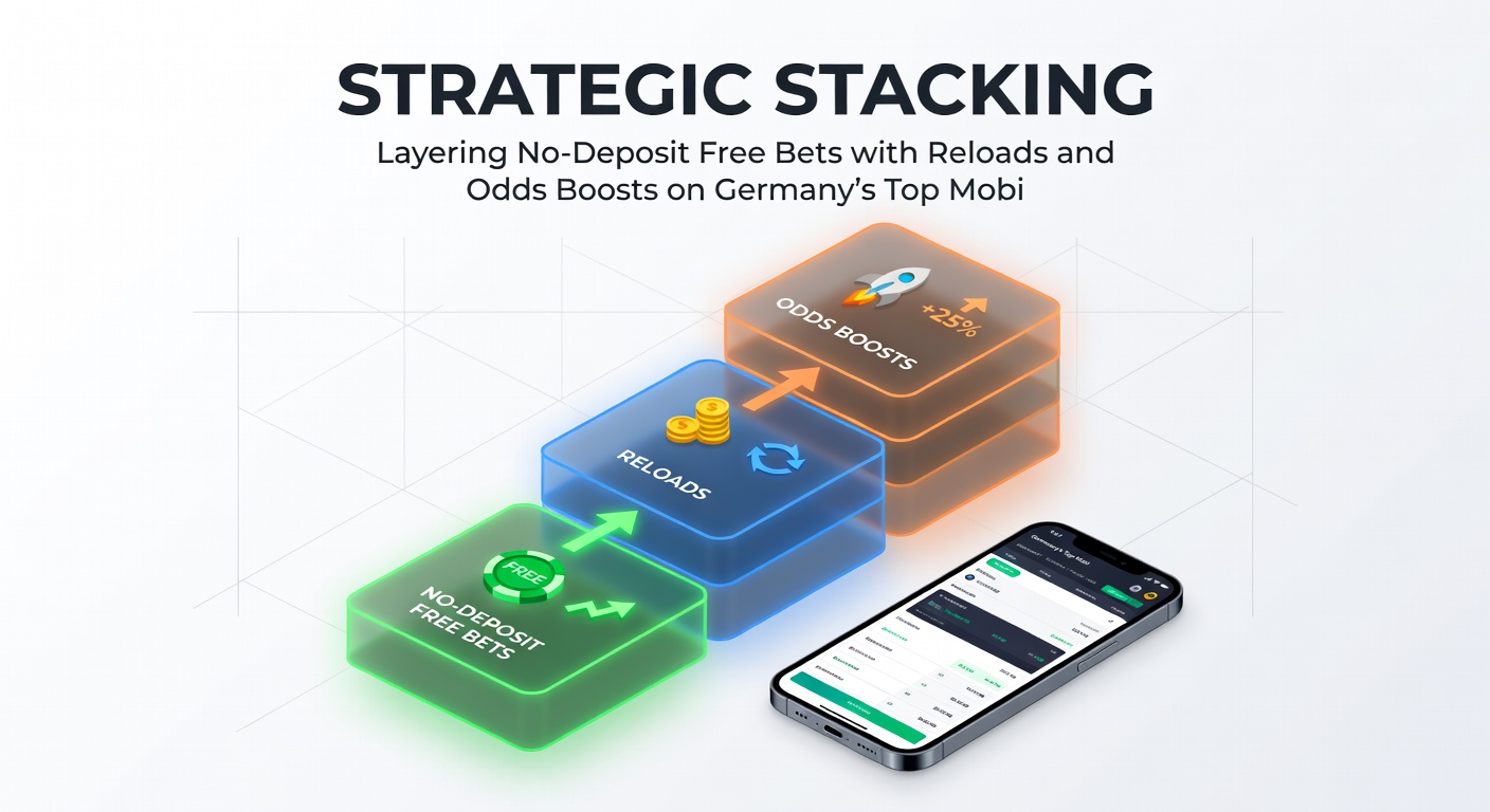 Vergleichstabelle mit Screenshots von Apps wie Bet365, Bwin und Tipico, die No-Deposit Free Bets, Reloads und Odds Boosts hervorheben, mit Fokus auf mobile Optimierung
